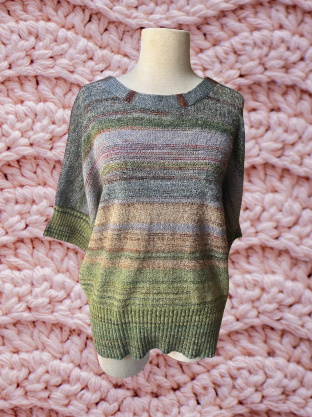 Leo & Nicole Striped Scoop Neck Sweater Multi Color Xl